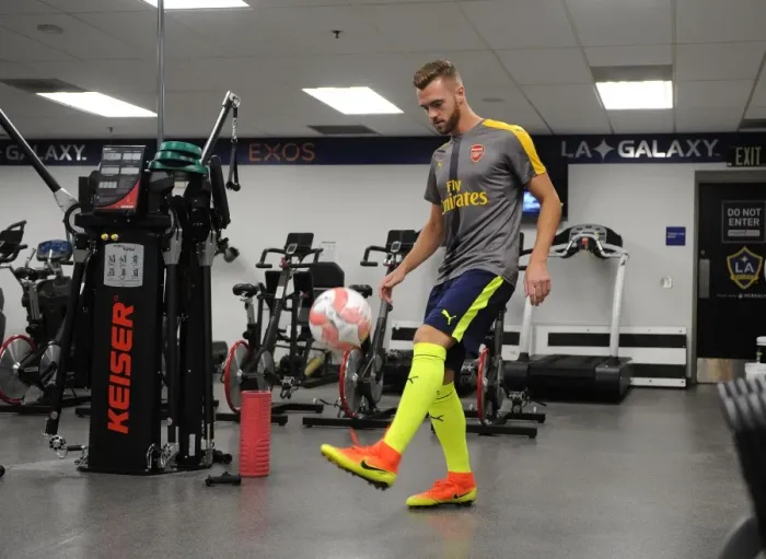 Framed Print : Calum Chambers Gears Up: Arsenal's Readiness Drill Ahead of CD Guadalajara Clash