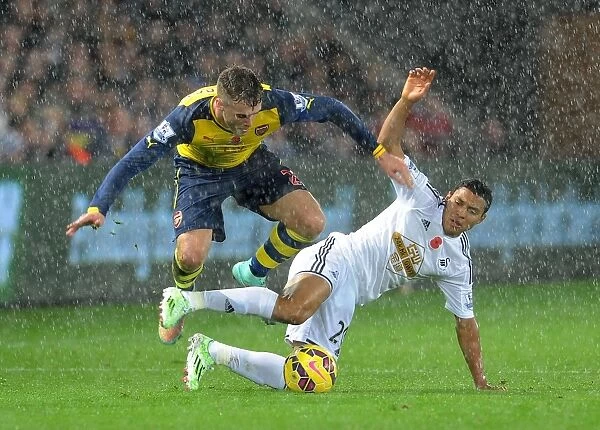 Calum Chambers Leaps Past Jefferson Montero: Swansea vs Arsenal, Premier League 2014-15