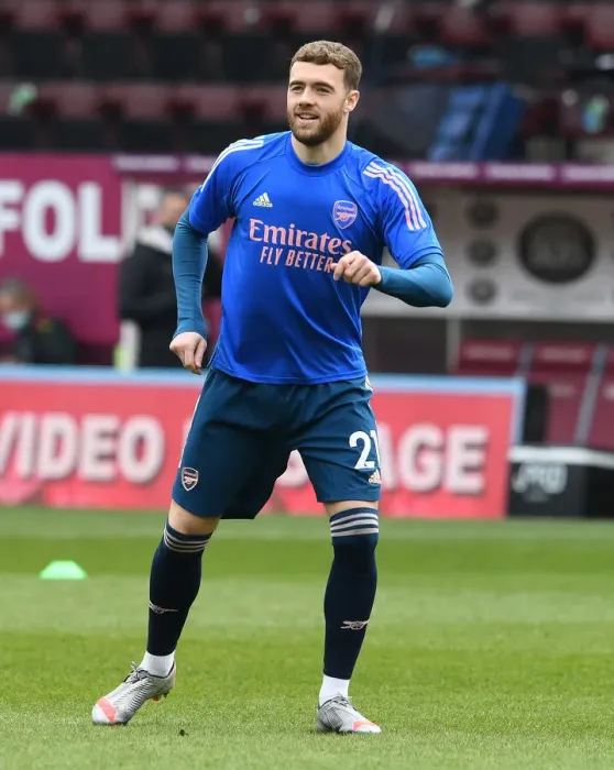 Framed Print : Calum Chambers Prepares for Burnley Clash in Empty Turf Moor (Burnley vs Arsenal 2021) Framed Print : Calum Chambers Prepares for Burnley Clash in Empty Turf Moor (Burnley vs Arsenal 2021)