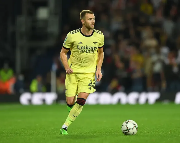Framed Print : Calum Chambers Shines: Arsenal Triumphs Over West Bromwich Albion in Carabao Cup