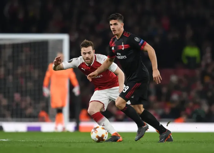 Framed Print : Calum Chambers vs. Andre Silva: Intense Battle in Arsenal's Europa League Clash against AC Milan Framed Print : Calum Chambers vs. Andre Silva: Intense Battle in Arsenal's Europa League Clash against AC Milan