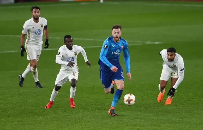 Framed Print : Calum Chambers vs. Frank Arhin: Clash in the Europa League between Arsenal and Östersunds FK