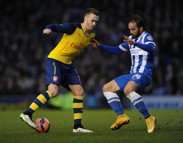 Framed Print : Calum Chambers vs Inigo Calderon: FA Cup Clash Between Brighton & Hove Albion and Arsenal