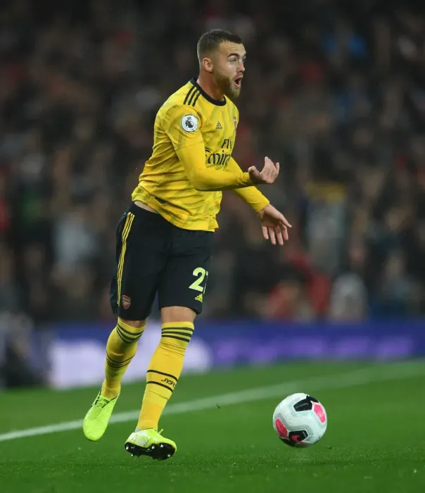 Framed Print : Calum Chambers vs Manchester United: A Premier League Showdown at Old Trafford (2019-20)