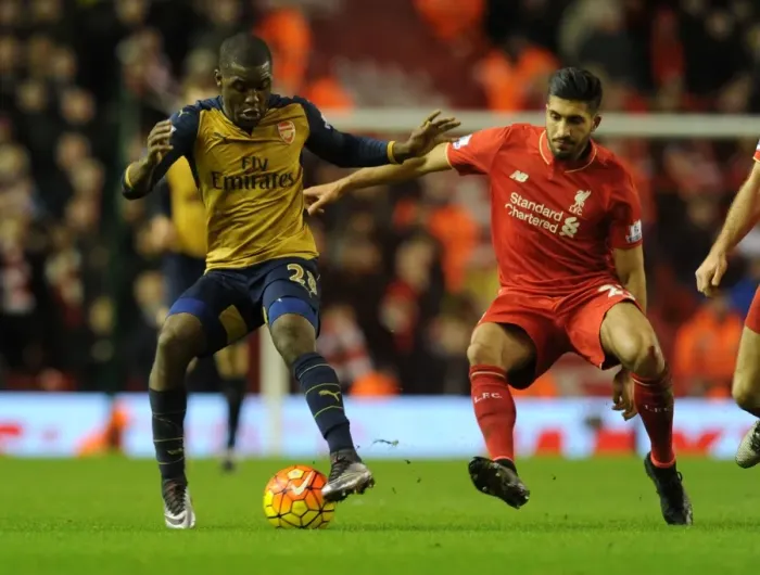 Framed Print : Campbell Outmaneuvers Chan: Thrilling Moment from Liverpool vs. Arsenal (2015-16) Framed Print : Campbell Outmaneuvers Chan: Thrilling Moment from Liverpool vs. Arsenal (2015-16)