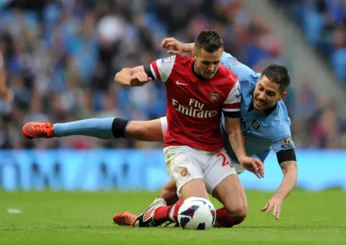 Framed Print : Carl Jenkinson (Arsenal) Javi Garcia (Man City). Manchester City 1: 1 Arsenal