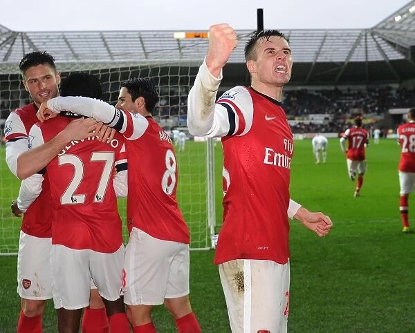 Carl Jenkinson: Arsenal's Exultant Moment as Gervinho Scores the Second Goal vs Swansea City, Premier League 2012-13