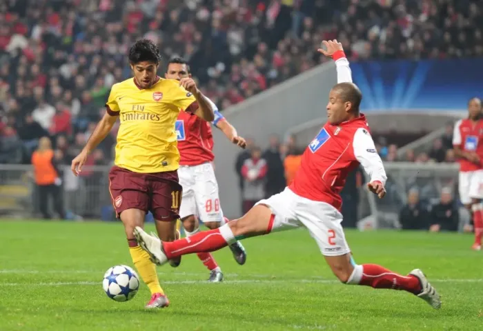 Framed Print : Carlos Vela (Arsenal) Alberto Rodriguez (Braga). SC Braga 2: 0 Arsenal, UEFA Champions League Framed Print : Carlos Vela (Arsenal) Alberto Rodriguez (Braga). SC Braga 2: 0 Arsenal, UEFA Champions League
