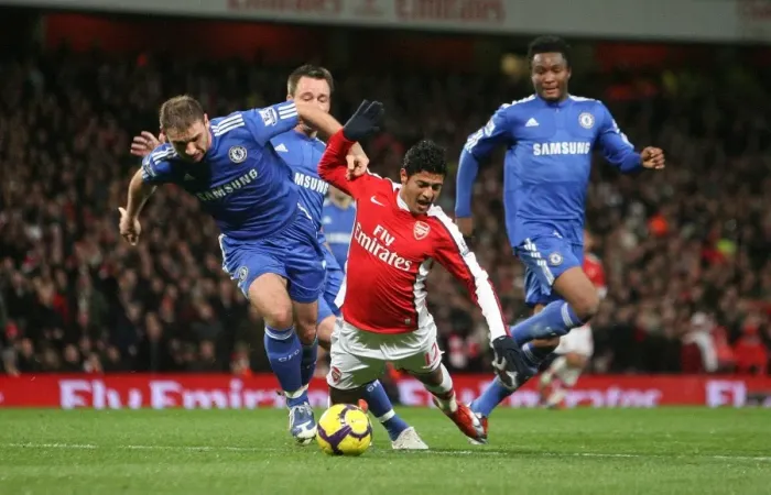 Framed Print : Carlos Vela (Arsenal) Branislav Ivanovic (Chelsea). Arsenal 0: 3 Chelsea