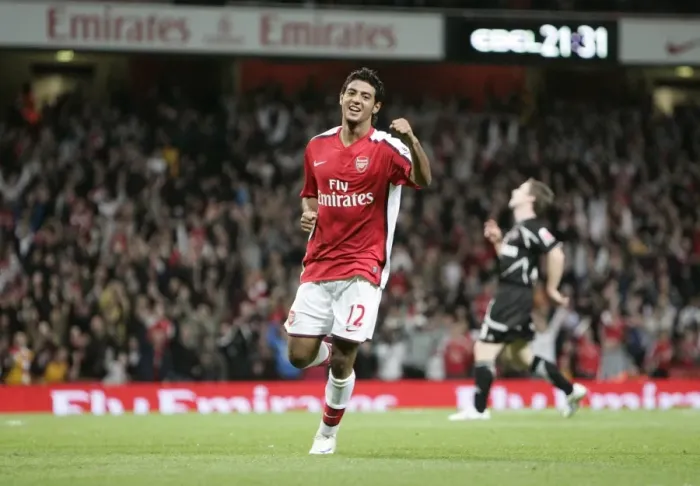 Framed Print : Carlos Vela celebrates scoring his 3rd goal Arsenals 6th
