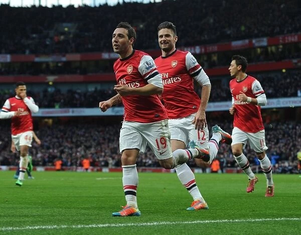 Cazorla and Giroud Celebrate First Goal: Arsenal vs. Fulham, Premier League 2013-14