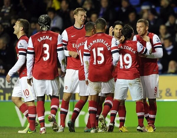 Cazorla and Podolski Celebrate Arsenal's Winning Goals Against Reading (2012-13)