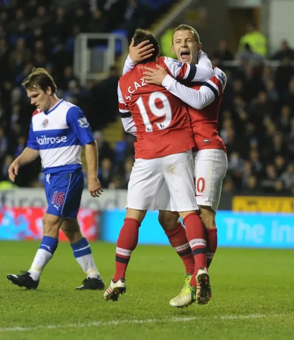 Framed Print : Cazorla and Wilshere Celebrate Arsenal's Fourth Goal Against Reading (2012-13) Framed Print : Cazorla and Wilshere Celebrate Arsenal's Fourth Goal Against Reading (2012-13)