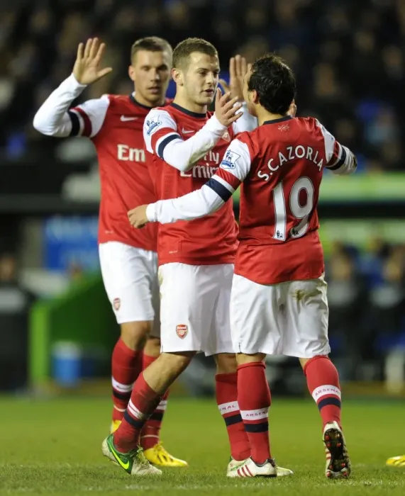 Framed Print : Cazorla and Wilshere Celebrate Goals: Reading vs. Arsenal, 2012-13 Premier League