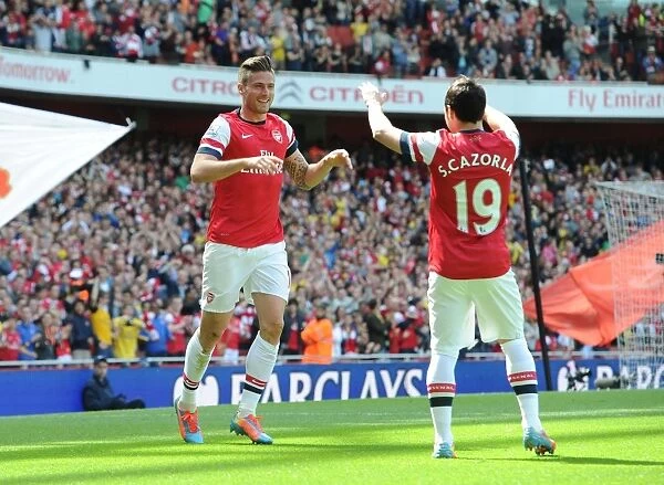 Celebrating Glory: Giroud and Cazorla's Unforgettable Goal Connection (Arsenal vs West Bromwich Albion, 2013-14)