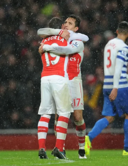 Framed Print : Celebrating Glory: Sanchez and Cazorla's First Goal Connection (Arsenal vs. Queens Park Rangers, 2014-15)