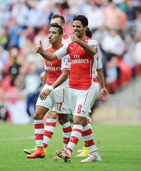 Celebrating a Goal: Alexis Sanchez and Mikel Arteta, Arsenal vs Manchester City - FA Community Shield 2014 / 15