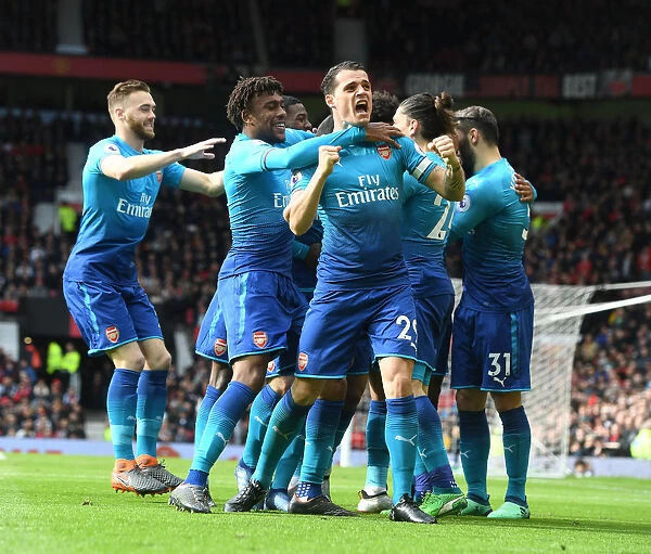 Celebrating the Goal: Xhaka, Iwobi, Chambers, and Mkhitaryan (Manchester United vs. Arsenal, 2017-18)