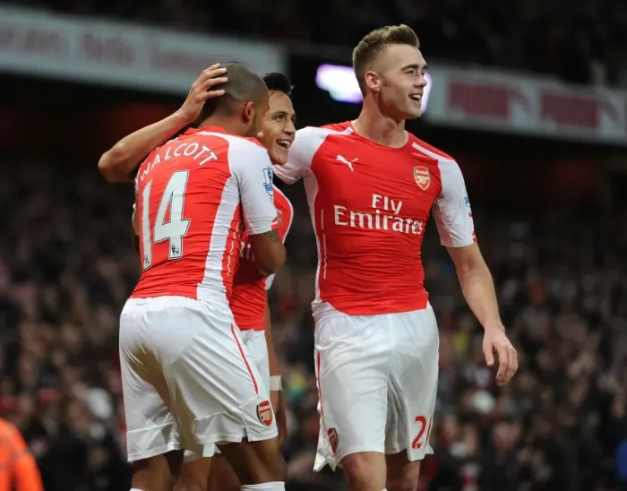 Framed Print : Celebrating Victory: Alexis Sanchez, Theo Walcott, and Calum Chambers Framed Print : Celebrating Victory: Alexis Sanchez, Theo Walcott, and Calum Chambers