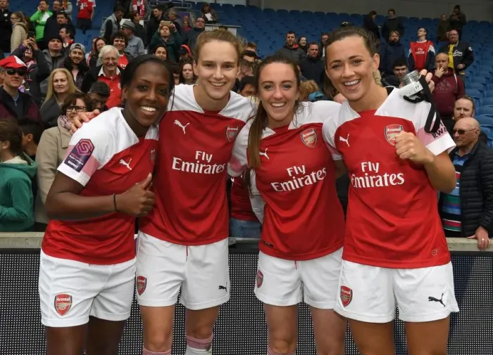Framed Print : Celebrating Victory: Carter, Miedema, Evans, and McCabe of Arsenal Framed Print : Celebrating Victory: Carter, Miedema, Evans, and McCabe of Arsenal