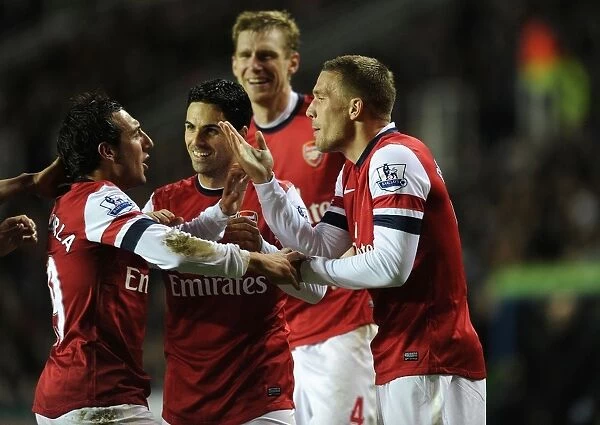 Celebrating Victory: Cazorla, Arteta, Mertesacker, and Podolski (Reading vs. Arsenal, 2012-13)