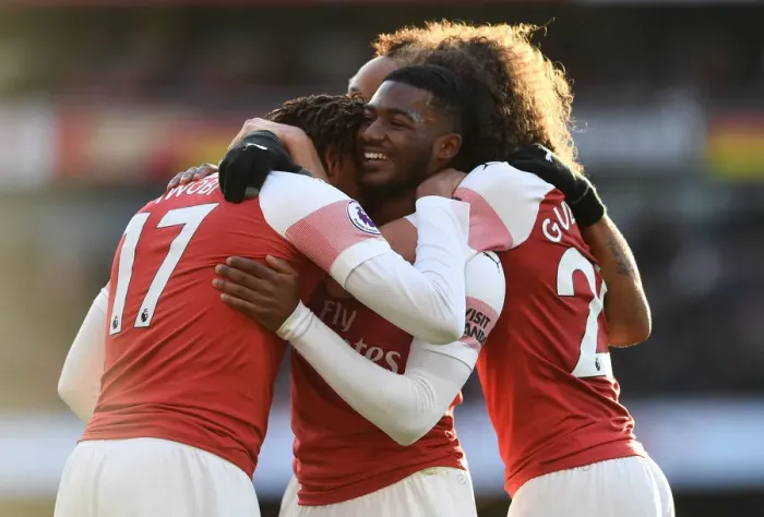 Framed Print : Celebrating Victory: Iwobi and Maitland-Niles Rejoice After Arsenal's Third Goal vs Burnley (2018-19) Framed Print : Celebrating Victory: Iwobi and Maitland-Niles Rejoice After Arsenal's Third Goal vs Burnley (2018-19)