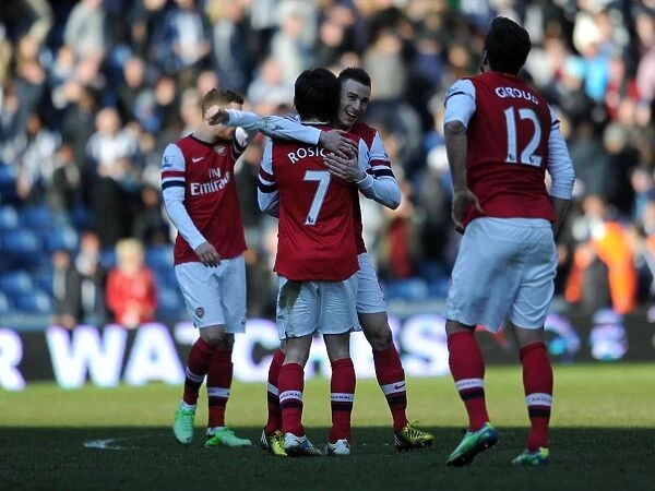 Celebrating Victory: Koscielny and Rosicky Rejoice After Arsenal's Win at West Bromwich Albion, 2013