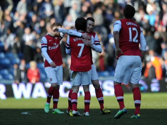 Framed Print : Celebrating Victory: Koscielny and Rosicky Rejoice After Arsenal's Win at West Bromwich Albion, 2013 Framed Print : Celebrating Victory: Koscielny and Rosicky Rejoice After Arsenal's Win at West Bromwich Albion, 2013