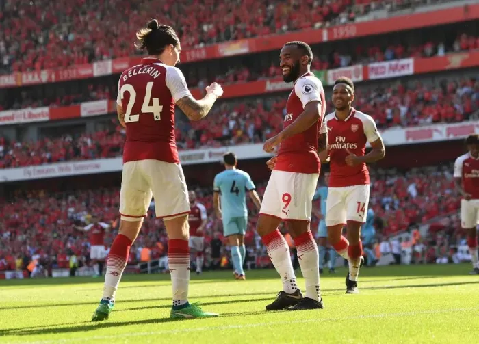 Framed Print : Celebrating Victory: Lacazette and Bellerin Rejoice After Arsenal's Second Goal vs Burnley (2017-18)