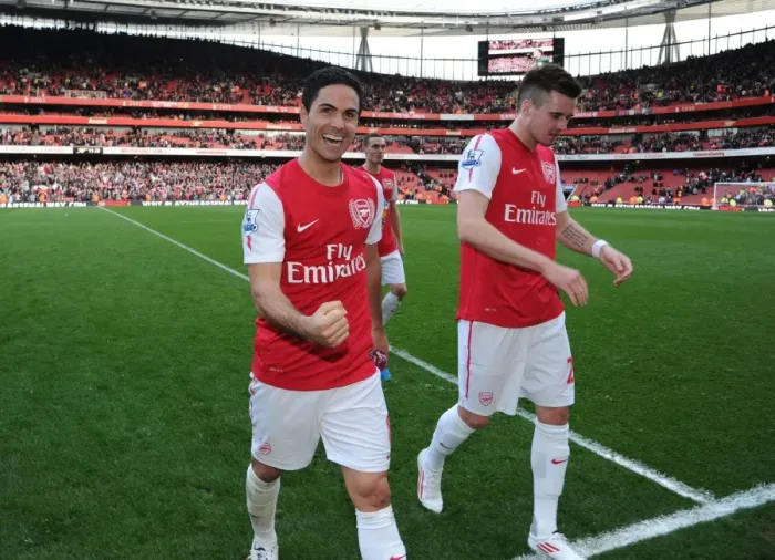Framed Print : Celebrating Victory: Mikel Arteta and Carl Jenkinson, Arsenal FC Framed Print : Celebrating Victory: Mikel Arteta and Carl Jenkinson, Arsenal FC