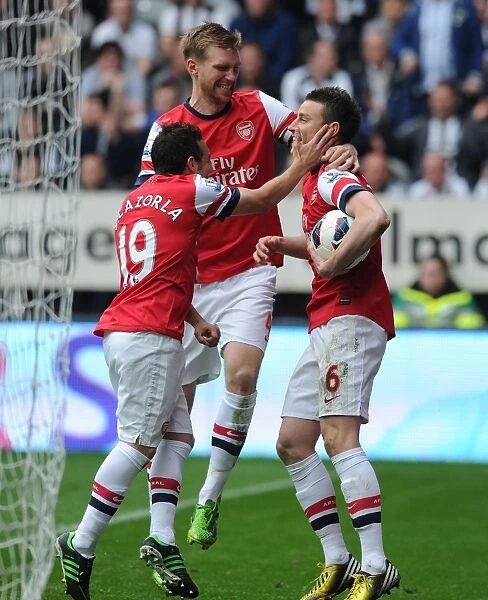 Celebrating the Winning Goal: Koscielny, Cazorla, and Mertesacker (Arsenal at Newcastle United, 2012-13)