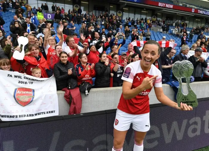 Framed Print : Celebration: Katie McCabe of Arsenal after Winning against Brighton & Hove Albion Women