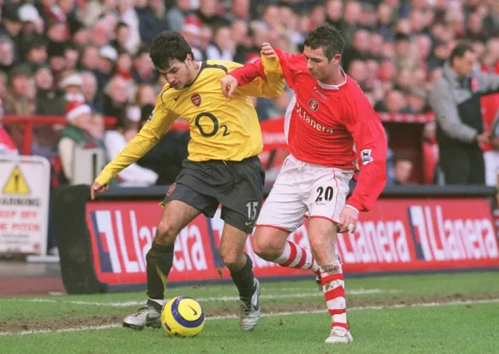 Framed Print : Cesc Fabregas (Arsenal) Bryan Hughes (Charlton). Charlton Athletic 0: 1 Arsenal Framed Print : Cesc Fabregas (Arsenal) Bryan Hughes (Charlton). Charlton Athletic 0: 1 Arsenal