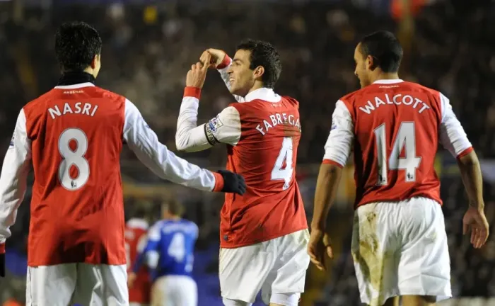 Framed Print : Cesc Fabregas (Arsenal) celebrates the 3rd Arsenal goal. Birmingham City 0: 3 Arsenal