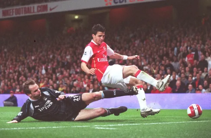 Framed Print : Cesc Fabregas (Arsenal) Dietmar Hamann (Man City) manager before the match