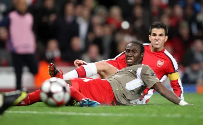 Framed Print : Cesc Fabregas (Arsenal) Eliaquim Mangala (Liege)