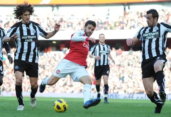 Framed Print : Cesc Fabregas (Arsenal) Fabricio Coloccini and Jose Enrique (Newcastle)