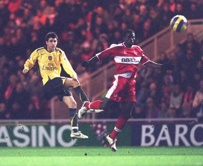 Framed Print : Cesc Fabregas (Arsenal) George Boateng (Middlesbrough) Middlesbrough 1: 1 Arsenal