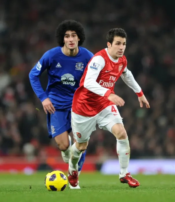 Framed Print : Cesc Fabregas (Arsenal) Marouane Fellaini (Everton). Arsenal 2: 1 Everton