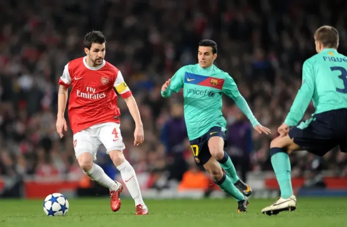 Framed Print : Cesc Fabregas (Arsenal) Pedro Rodriguez and Gerard Pique (Barcelona). Arsenal 2 Framed Print : Cesc Fabregas (Arsenal) Pedro Rodriguez and Gerard Pique (Barcelona). Arsenal 2