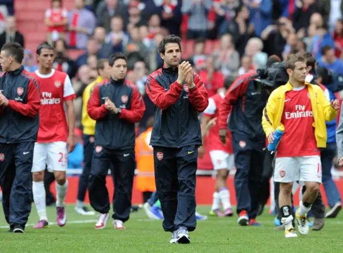 Framed Print : Cesc Fabregas (Arsenal) thanks the fans for thier support after the match