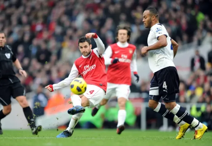 Framed Print : Cesc Fabregas (Arsenal) Younes Kaboul (Tottenham). Arsenal 2: 3 Tottenham Hotspur Framed Print : Cesc Fabregas (Arsenal) Younes Kaboul (Tottenham). Arsenal 2: 3 Tottenham Hotspur