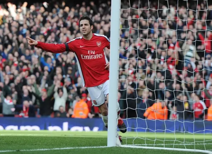 Framed Print : Cesc Fabregas celebrates scoring the 1st Arsenal goal. Arsenal 3: 1 Burnley