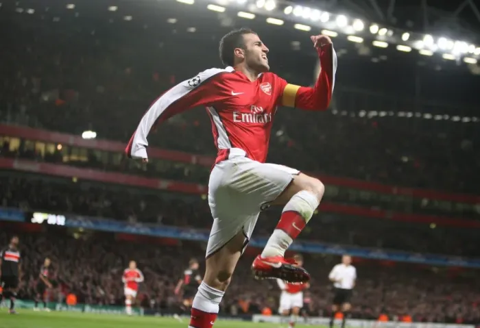 Framed Print : Cesc Fabregas celebrates scoring his 2nd Arsenals 3rd goal