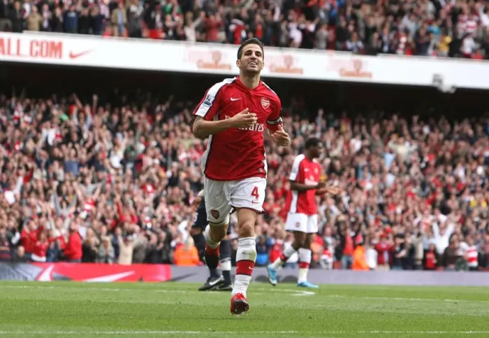 Framed Print : Cesc Fabregas celebrates scoring the 4th Arsenal goal. Arsenal 6:2 Blackburn Rovers. Barclays Premier League
