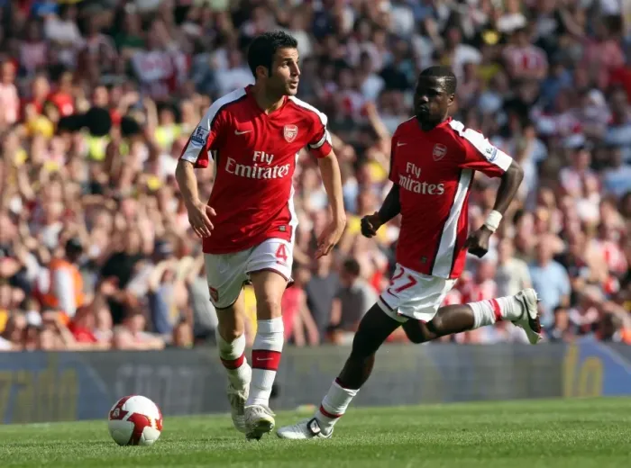Framed Print : Cesc Fabregas and Emmanuel Eboue (Arsenal) Framed Print : Cesc Fabregas and Emmanuel Eboue (Arsenal)