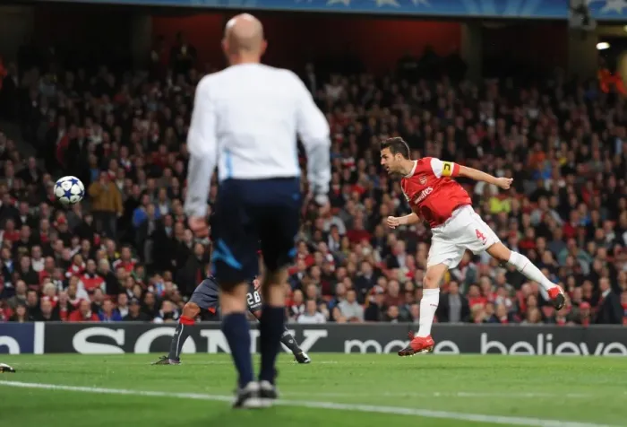 Framed Print : Cesc Fabregas heads past Braga goalkeeper Felipe to score the 4th Arsenal goal Framed Print : Cesc Fabregas heads past Braga goalkeeper Felipe to score the 4th Arsenal goal