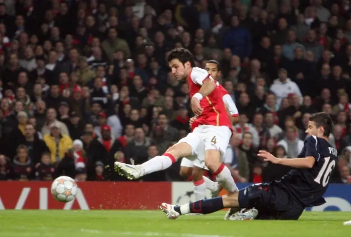 Framed Print : Cesc Fabregas scores Arsenals 6th goal under pressure from Daniel Pudil Framed Print : Cesc Fabregas scores Arsenals 6th goal under pressure from Daniel Pudil