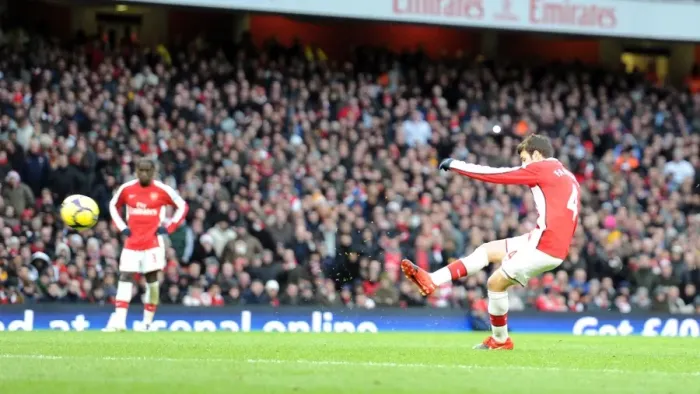 Framed Print : Cesc Fabregas Scores First Goal: Arsenal 3-0 Aston Villa, Premier League, 2009