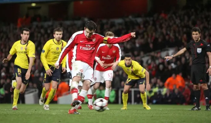 Framed Print : Cesc Fabregas Scores Penalty: Arsenal 2-2 Barcelona, Champions League Quarterfinal Framed Print : Cesc Fabregas Scores Penalty: Arsenal 2-2 Barcelona, Champions League Quarterfinal
